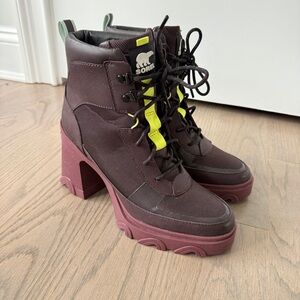 SOREL WOMEN'S BREX HEEL LACE BOOTIE New Cinder, Sea Sprite Size 8 Waterproof